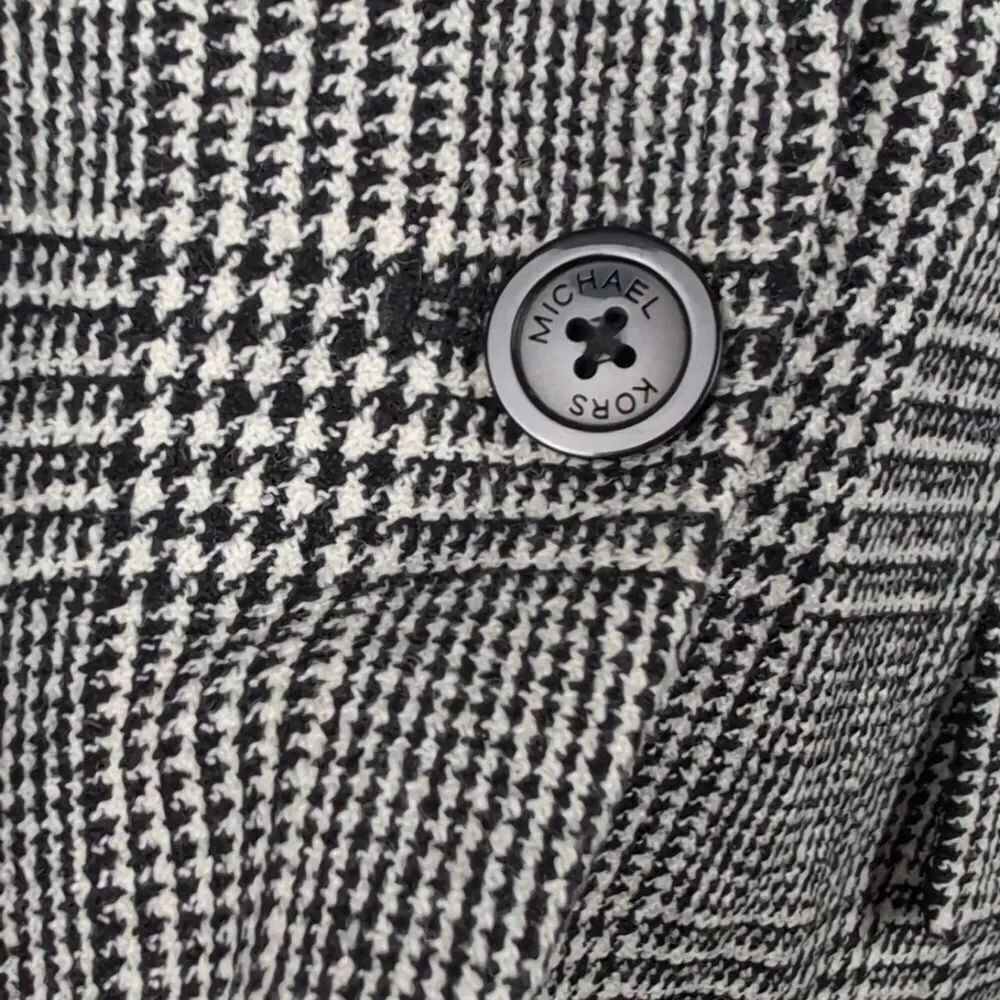 Michael Kors Black & White Houndstooth Plaid Blazer with Leather Accents Size 12